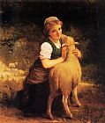 Emile Munier Wall Art - Young Girl with Lamb